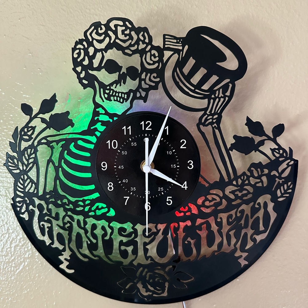 Grateful Dead Inspired Black Bertha Skeleton Wall Clock - LED Accent - Picture 7 of 13